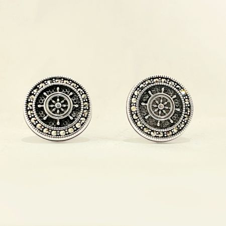 Handcrafted Oxidised 92.5 Sterling Silver Circular Cufflink